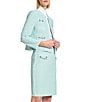 Ming Wang x Tanya Foster Stitch Knit Round Neck Long Sleeve Blazer, Color:Limestone/Emerald Awe/White - Image 4