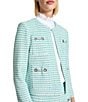 Ming Wang x Tanya Foster Stitch Knit Round Neck Long Sleeve Blazer, Color:Limestone/Emerald Awe/White - Image 5