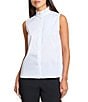 Ming Wang x Tanya Foster Stretch Cotton Mock Ruffle Neck Sleeveless Blouse, Color:White - Image 1