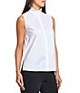 Ming Wang x Tanya Foster Stretch Cotton Mock Ruffle Neck Sleeveless Blouse, Color:White - Image 3