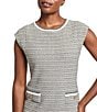 Ming Wang x Tanya Foster Tweed Knit Round Neck Cap Sleeve Sheath Dress, Color:Limestone/White/Black - Image 4