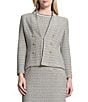 Ming Wang x Tanya Foster Tweed Knit V-Neck Long Sleeve Hook Front Jacket, Color:Limestone/White/Black - Image 1