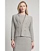 Ming Wang x Tanya Foster Tweed Knit V-Neck Long Sleeve Hook Front Jacket, Color:Limestone/White/Black - Image 5