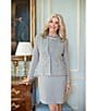 Ming Wang x Tanya Foster Tweed Knit V-Neck Long Sleeve Hook Front Jacket, Color:Limestone/White/Black - Image 6