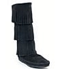 Color:Black - Image 1 - Women's Calf Hi 3-Layer Fringe Boots