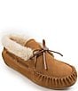 Color:Cinnamon - Image 1 - Chrissy Faux Shearling Suede Bootie Slippers