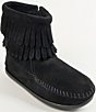 Color:Black - Image 1 - Girls' Double Fringe Suede Boots (Youth)