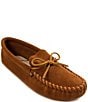 Color:Brown - Image 1 - Men's Leather Laced Softsole Slippers