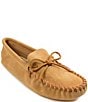 Color:Tan - Image 1 - Men's Leather Laced Softsole Slippers
