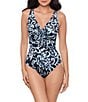 Miraclesuit Adorn Bella V-Neck Adjustable Shirring Tie Soft Cup One Piece Swimsuit, Color:Black/White - Image 1