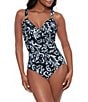 Miraclesuit Adorn Siren V-Neck Underwire Bra One Piece Swimsuit, Color:Black/white - Image 1