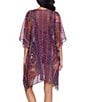 Color:Multi - Image 2 - Dynasty Print V-Neck Lace-Up Tassel Drop Shoulder Flutter Sleeve Caftan Swim Cover-Up