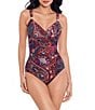 Color:Multi - Image 1 - Dynasty Siren Printed Surplice V-Neck Underwire One Piece Swimsuit