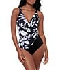 Miraclesuit Fiore Di Luna Oceanus V-Neck Soft Cup Surplice One Piece Swimsuit, Color:Black/White - Image 1