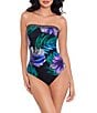 Color:Black/Multi - Image 1 - Flora Aura Avanti Printed Strapless Neck Shirred Bodice Underwire One Piece Swimsuit