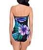 Color:Black/Multi - Image 2 - Flora Aura Avanti Printed Strapless Neck Shirred Bodice Underwire One Piece Swimsuit