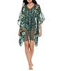Miraclesuit Florica Semi Sheer Georgette V-Neck Caftan Swim Cover-Up, Color:Black/Multi - Image 1