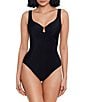 Miraclesuit Must Haves Underwire Bra Front Keyhole Tank One Piece Swimsuit, Color:Black - Image 1