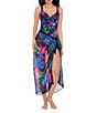 Color:Black/Multi - Image 3 - Pixel Palmas Georgette Sarong Scarf Pareo Cover-Up