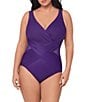 Miraclesuit Plus Size Illusionists Crossover Mesh Inset One Piece Swimsuit, Color:Mulberry - Image 1