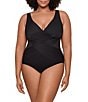 Miraclesuit Plus Size Illusionists Crossover Mesh Inset One Piece Swimsuit, Color:Black - Image 1