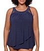Miraclesuit Plus Size Solid Mesh Illusionists Ursula Scoop Neck Underwire Bra Tankini Swim Top - Image 1