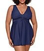 Miraclesuit Plus Size Solid Must Haves Marais V-Neck Skirted Leg-Cut Tankini One Piece Swimsuit - Image 1