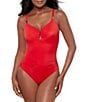 Miraclesuit Razzle Dazzle Antheia Plunge Neck Underwire Bra One Piece Swimsuit, Color:Poppy - Image 1