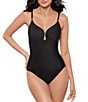 Miraclesuit Razzle Dazzle Antheia Plunge Neck Underwire Bra One Piece Swimsuit, Color:Black - Image 1