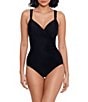 Miraclesuit Razzle Dazzle Siren Solid DD-Cup Size Underwire Bra Surplice One Piece Swimsuit, Color:Black - Image 1