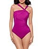Miraclesuit Rock Solid Europa Asymmetrical Neck Underwire Bra One Piece Swimsuit, Color:Framboise Pink - Image 1