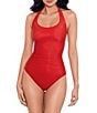 Color:Cayenne Red - Image 1 - Rock Solid Utopia Halter Tie Neck Underwire One Piece Swimsuit