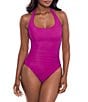 Color:Framboise Pink - Image 1 - Rock Solid Utopia Halter Tie Neck Underwire One Piece Swimsuit