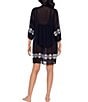 Color:Black/White - Image 2 - Shore Leave Embroidered V-Neck 3/4 Sleeve Cover-Up Beach Dress