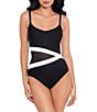 Color:Black/White - Image 1 - Spectra Lyra Color Block Square Neck Underwire One Piece Swimsuit