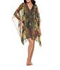 Miraclesuit Sunset Islet Lace-Up V-Neck Caftan Swim Cover-Up, Color:Black/Multi - Image 1