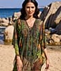 Miraclesuit Sunset Islet Lace-Up V-Neck Caftan Swim Cover-Up, Color:Black/Multi - Image 3