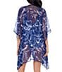 Color:Midnight - Image 2 - Tropica Toile Palm Print Lace-Up V-Neck Cover-Up Caftan