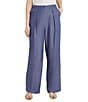 Color:Mazarine - Image 1 - Chambray Pleated Pocketed Wide Leg Pants