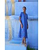 Color:Satin Sky - Image 5 - Cotton Blend Woven Eyelet Trim V-Neck Short Sleeve Midi Dress