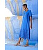 Color:Satin Sky - Image 6 - Cotton Blend Woven Eyelet Trim V-Neck Short Sleeve Midi Dress