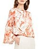 Color:Spice/Multi - Image 1 - Crepe de Chine Abstract Print Crew Neck Tiered Ruffled Bracelet Sleeve Tunic