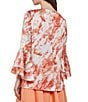 Color:Spice/Multi - Image 2 - Crepe de Chine Abstract Print Crew Neck Tiered Ruffled Bracelet Sleeve Tunic