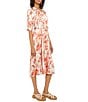 Color:Spice/Multi - Image 3 - Crepe de Chine Abstract Print V-Neck Elbow Tie Sleeve Belted A-Line Midi Dress