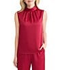 MISOOK Crepe De Chine Mock Neck Sleeveless Blouse, Color:Scarlet Red - Image 1