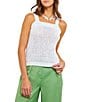 Color:White - Image 1 - Crochet Knit Square Neck Sleeveless Sweater Tank Top