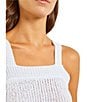 Color:White - Image 4 - Crochet Knit Square Neck Sleeveless Sweater Tank Top
