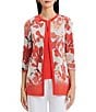 MISOOK Floral Jacqaurd Flat Knit Jewel Neck 3/4 Sleeve Jacket - Image 1