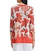 MISOOK Floral Jacqaurd Flat Knit Jewel Neck 3/4 Sleeve Jacket - Image 2