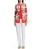 MISOOK Floral Jacqaurd Flat Knit Jewel Neck 3/4 Sleeve Jacket - Image 4